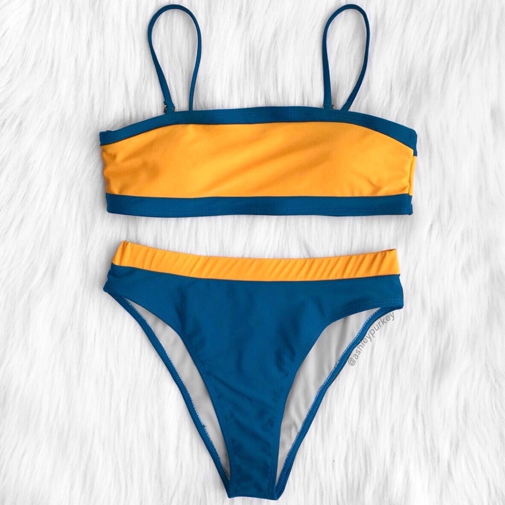 ❤️SALE❤️ Honey yellow blue high waisted bikini set